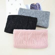1pc, 45g Thick Rib Knit Headband, Solid Color Elastic Ear Warmer Headband, For Daily Use, Autumn/Winter, Fleece Lined, Stretchy