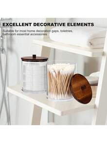 4 包 Qtip 支架分配器带木盖 10 盎司透明塑料药瓶容器用于梳妆台化妆品存储浴室配件套装用于棉签、垫子、球、牙线 - 彩色 - 查看 4