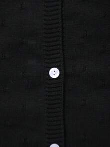 Girls' Solid Color Knit Cardigan, Elegant Hollow Pattern Design, Versatile For Home, Outings Or Eid Al-Adha Gift - Black - View 4