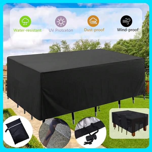 1 pieza de funda para muebles negra, hecha de tela Oxford, resistente al desgaste, impermeable, adecuada para patios exteriores y fundas de polvo para muebles interiores, manteniendo los muebles talla grande limpios y ordenados. Funda para muebles de jardín: tela Oxford, resistente al sol para sofá.