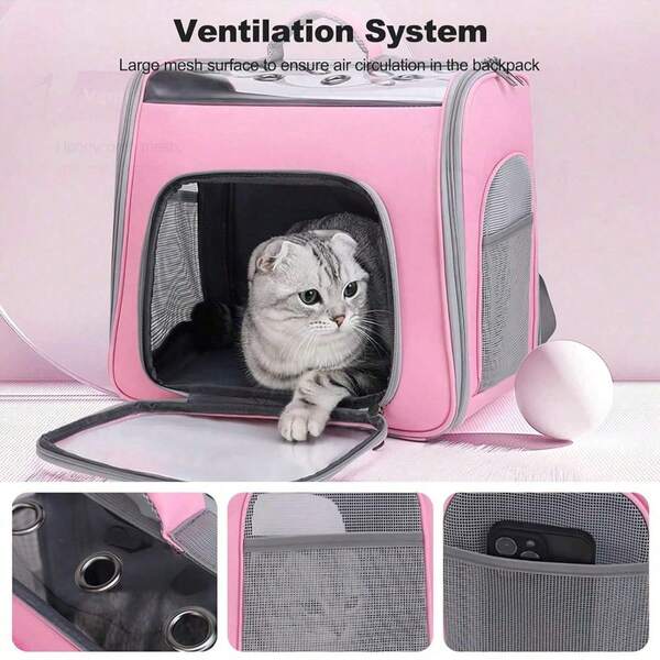 1pc Candy Color Pet Carrier Backpack, Suitable For Cats & Dogs, Breathable & Practical, Large Capacity (Random Cat Pattern)