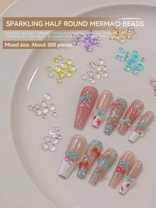 Resin Material Semi-Circle Bow-Knot Shaped Nail Art Decorative Beads, Random Mixed, Mini Colorful Transparent Nail Accessories For Summer