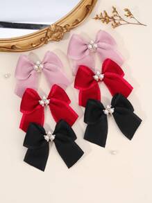 2pcs/6pcs Pearl Bow Hair Clips For Girls,Fabric Alligator Clips Hair Bows For Girls,Fashion Hair Accessories For Girls Party Gifts