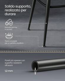 EKHO Collezione - Sgabelli Cucina Set da 2, Sgabelli da Bar Girevoli con Schienali, Sedie Cucina, Rivestimento con Cucitura, Moderno di Metà Secolo, Altezza 65 cm, Nero Inchiostro - nero - Visualizzare 4