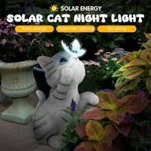 Solar Garden Statue Ornaments Cat,Cat Garden Ornaments Outdoor,Waterproof Resin Sculpture With Solar Lights Outdoor Garden Ornament,Garden Gifts For Women - Grey - View 1
