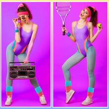 Neon Slouch Socks For Women Knee High With Scrunch Detail And Matching Neon Earrings Scrunchies Set For 80s 90s Retro Parties - 玫紅色-藍色 - 查看 2
