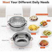 HOHOBLA (11in /28cm) 3 Tier Stainless Steel Steamer, Vegetable Steamer Food Steamer Pot Cookware With Glass Lid For Home Kitchen [Wonderful Gift For Family&Friends] - 3層-28cm - 查看 2