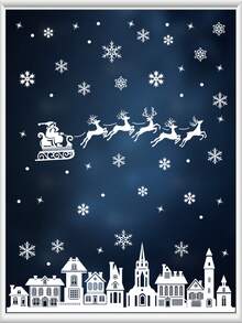 9 Stücke Weihnachts-Fensteraufkleber - Schneeflocke, Weihnachtsmann, Rentier Feiertags-Dekoration, abnehmbar, langanhaltend PVC, geeignet für Glasfenster, Türen, Spiegel - modernes schwarz-weißes Design, kombinierbare Feiertags-Dekoration, Glocke, Stern, Mond, Schneeflocken-Muster, Rentier-Thema, ablösbare Aufkleber, Weihnachts-Raum-Küchen-Dekoration