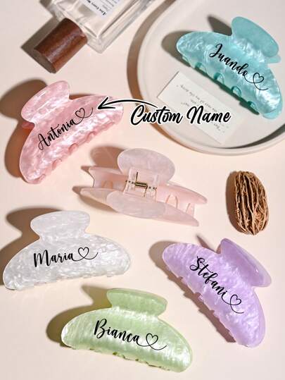 1pc Personalized Name Summer Fashion Acrylic Hair Claw With Marble Pattern, Ins Style Simple Hair Accessories,Practical Gift