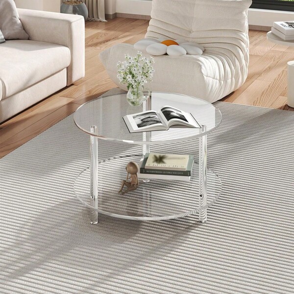 Mesa de centro removível de acrílico transparente de 1 peça, mesa de centro redonda de acrílico para sala de estar, mesa lateral multifuncional transparente para cabeceira, adequada para espaços pequenos, sala de estar, quarto, escritório