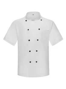 Unisex Chef Jacket, Short Sleeve, Solid Color Chef Coat For Hotel Restaurant Uniform