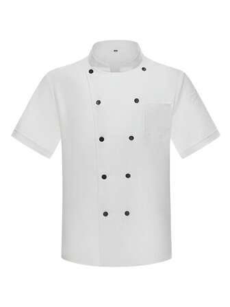 Chaqueta de chef unisex, de manga corta, abrigo de chef de unicolor para uniforme de hotel y restaurante