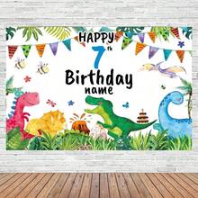 Personalizowany baner urodzinowy z motywem dżungli dinozaurów, możliwość personalizacji wieku i imienia, odpowiedni na urodziny i rocznice, idealny do fotobudki i dekoracji imprezowych