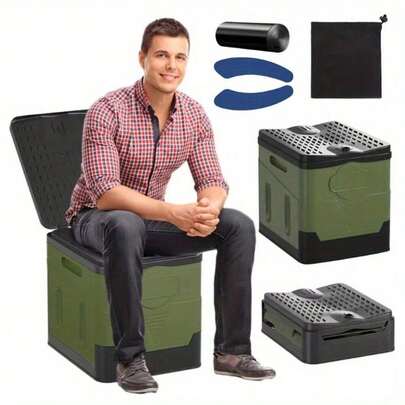 Multifunctional Camping Toilet Efficient Hygienic Load Capacity 150kg Outdoor Folding Portable Toilet With 12 Toilet Bags For Camping Long-Distance Travel Green