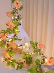 1 pieza Guirnalda de flores artificiales, guirnalda de flores artificiales de plástico modernas, 2M/78.47In, 20 luces LED de hadas, para decoración de fiestas, dormitorio, regalo, regalos de cumpleaños y graduación, decoración del hogar.