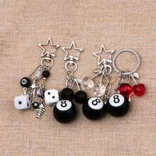 1pc Hip Hop Black Dice Billiard Keychain Y2K Lucky Dice Starburst Pendant Bag Ornament Pendant Punk Cool Jewelry Men's Bicycle Key Chain - Multicolor - View 6
