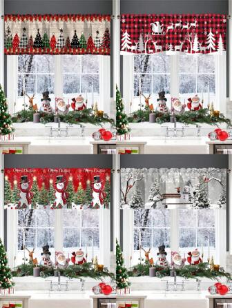 1pc Snowman Christmas Curtain Valance 45*140cm Xmas Tree Poinsettia Flower Elk Pattern Polyester Short Window Valance Christmas Decorations For Home 2025 Perfect For Living Room Bedroom Bathroom Kitchen Christmas Room Home Decor Winter Wonderland Theme Festive Xmas Treatments With Rod Pocket Happy New Year Eve 2026  Christmas Decor  Room Decor