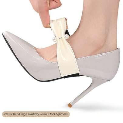 1pc/2pcs Wide Edge Pearl Elastic Shoelaces, Adjustable Non-Slip Band For High Heels, Flats, Sandals, Hands-Free Locking Shoe Strap