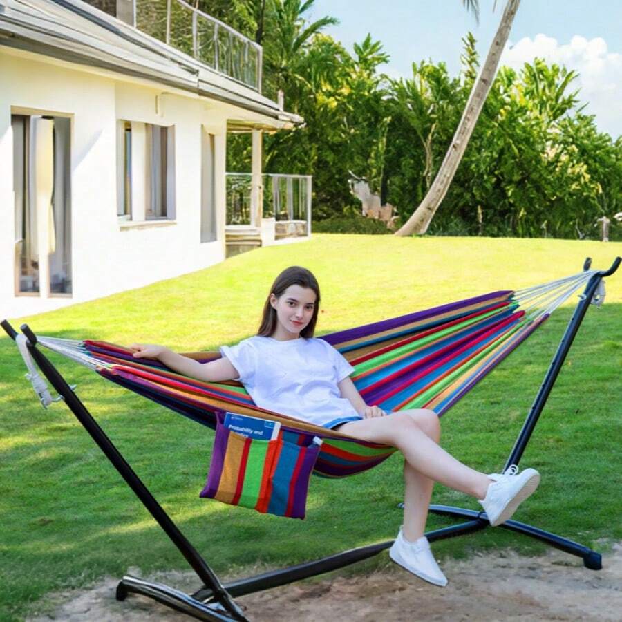 Heavy Duty Double Hammock With Stand - 450lbs Capacity Space Saving Steel Frame, Portable Indoor/Outdoor Hanging Bed With Carrying Bag, Easy Assembly For Patio, Garden & Camping - Đỏ - Xem 1