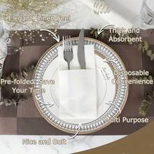 100pcs White Linen Texture Disposable Paper Napkins With Built-In Cutlery Pockets - Super Absorbent, Suitable For Weddings, Parties, Christmas Decorations, Christmas Napkins, Christmas Table Decor, Elegant Table Settings For Holidays And Special Events, Party Utensils, Refined Table Decor, Cutlery Pocket Design - Multicolor - View 8