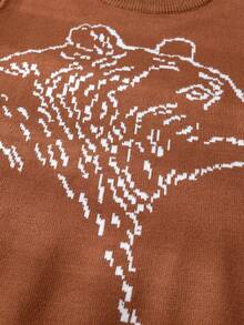 男童简约熊图案针织套头衫，适合春秋冬日常休闲穿着