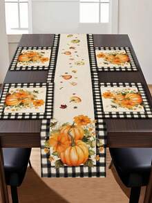 1pc Pumpkin Series Pattern Printed Table Runner, 4/6/8pcs Thanksgiving Pattern Printed Placemats, Suitable For Holidays, Parties, Birthdays, Dinners, Kitchen & Dining Room Table Decor, All Seasons Home Decor & Textile - Multicolor - View 3