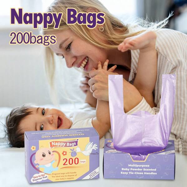 200pcs/Box Baby Diaper Disposal Waste Bags, Lavender Scented Baby Diaper Trash Bags, Diaper Bag Accessory Must Have For Newborn, Helpful Item, Baby Gift