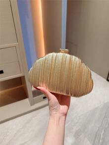 1 chiếc túi cầm tay hộp da bóng kim loại, túi xách dự tiệc sang trọng thời trang, phụ kiện váy dạ hội, túi đeo chéo vai dự tiệc khiêu vũ - Vàng - Xem 3