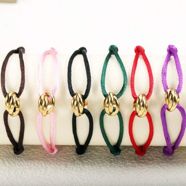 1 Pieza Brazalete de acero inoxidable ajustable hecho a mano con 3 círculos huecos, joya minimalista unisex como regalo para parejas