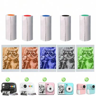 5 Rolos de Papel Fotográfico - Papel Térmico Colorido - Acabamento Liso, 65g/m² - Ideal para Câmeras de Impressão Instantânea e Mini Impressoras, Papel para Impressão Fotográfica | Papel Fotográfico Colorido | Papel de Acabamento Liso, Impressão Fotográfica 57*25mm