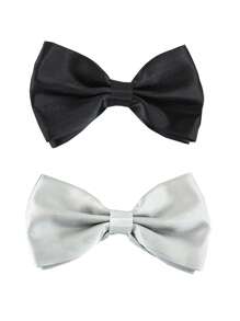 1 Stück Unifarben Business-Fliege mit verstellbarem Clip-Kragen-Accessoire für Hochzeitspartys oder Trauzeugen. ABSCHLUSSFEIER-SAISON, BÜHNENAUFFÜHRUNG, SCHWARZE SATINFLIEGE (GROSSE GRÖSSE 12*6,5CM)