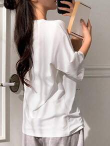 2026 Women's Round Neck Printed Casual T-Shirt, Simple Fashion, Suitable For Daily Wear, Cute Top, Oversized T-Shirt, Patterned T-Shirt, Back To School Outfit, Teacher Clothing Casual Daily Wear - 白色 - 查看 2