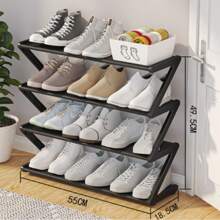 1pc 4-Tier Z-Shaped Shoe Rack, Plastic Freestanding Storage Shelf, Multifunctional Large-Capacity Storage Rack,Easy Assembly Floor Mounted Organizer For Living Room, No-Tool Installation, Stackable Home & Dorm Room Essential,Save Space, Home Organization Shoes And Boots Storage Sundries, Suitable For Corridors, Closets, Living Rooms, Bedrooms