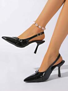 2025 新款时尚女孩高跟鞋，度假浅口鞋，优雅基本款商务休闲时尚春夏鞋，适合春假和复活节 - 黑色 - 查看 4