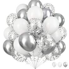 30 unidades de globos blancos y plateados metálicos, adecuados para fiesta de revelación de género, fiesta de soltero, fiesta de carnaval, cumpleaños, ceremonia de graduación, aniversario, fiesta del Día de la Independencia, despedida de soltera, Navidad, Halloween, Día de San Valentín, Día de la Madre, fiesta de vacaciones, Ramadán, Eid, decoración de fiesta con tema de carnaval, artículos de fiesta