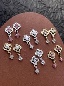 10pcs 3D Gold Silver Hollow Flower Pendant Nail Art Decoration Japanese Korean Style Alloy Flowers Nail Charms Exquisite Luxury Y2K Metal Nail Accessories Shiny White Pink Rhinestone Pearl Nail Gems DIY Suitable For Acrylic Press Nails Phone Case Shoes Clothes Bags Nail Supplies