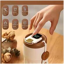 Coffee Cup With Temperature Display, Thermal Mug Coffee Thermal Mug With Temperature Display Leak-Proof Lid Stainless Steel Reusable Cold Vacuum Mug For Coffee - Brown - View 3