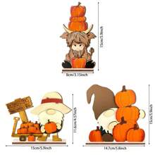 2 Pieces/Set 2D Autumn Pumpkin Harvest Dwarfs And Highland Cattle Wooden Modern Desktop Decoration Ornaments Autumn Thanksgiving Theme Party Decoration, Restaurant Decoration, Room Decoration, Home Decoration Halloween Decor Fall Decor