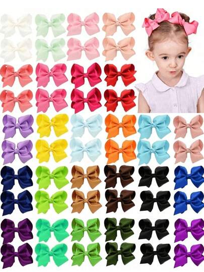 40 piezas Clips de pelo con moño de colores aleatorios, clips de pelo con mariposa de cinta de satén, accesorios para el cabello adecuados para niñas, niñas pequeñas y uso diario de niños
