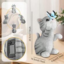 Solar Garden Statue Ornaments Cat,Cat Garden Ornaments Outdoor,Waterproof Resin Sculpture With Solar Lights Outdoor Garden Ornament,Garden Gifts For Women - Grey - View 3