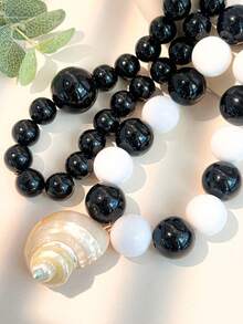1 件/2 件经典黑白串珠项链，复古波西米亚风格，贝壳装饰，轻巧耐用，适合日常佩戴和海滩度假，实用珠宝 - 彩色 - 查看 5