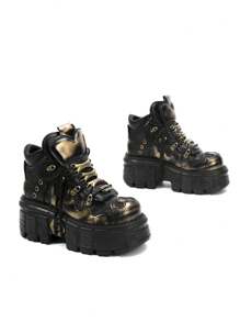 Gothic Cyberpunk Style Platform Shoes, Lace-Up High-Top Retro Chunky Sneakers, Fashionable Unisex