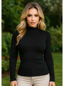 High Neck Elastane Blouse | Long Sleeve Elastane Blouse | Women's Elastane Blouse - 黑色 - 查看 1
