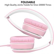 RORSOU K5 Kids Headphones With Microphone Shchool, Volume Limiter 85/94dB, Foldable Stereo-3.5mm Jack Wired Cord On-Ear Headphones Children/Boys/Girls//Tablet/MP3/4 (Pink)