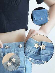 4-1pc Adjustable Waistband Buckles, No Sewing Required, Removable Jeans Waist Extender, Small Metal Extender Button, Cute Star-Shaped Waist Tie Buckle For Pants, Skirts, Trousers, Collar Button Brooches For Women And Men, Metal, Fashionable And Removable Trouser Clip, Bag Accessories For Girls, Students And Gifts For Mom,Back To School