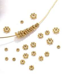 50 قطعة من تصميم عجلة الأقحوان من الفولاذ المقاوم للصدأ مع وسادات الخرز الفضفاضة، مطلية بالذهب عيار 18 قيراط للاكسسوارات DIY، مع وسادات الخرز