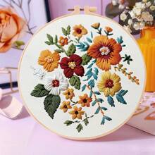 1 件刺绣套件，20x20cm/7.9x7.9 英寸，美丽的花朵主题，手工 DIY 刺绣套件，适合成人和初学者，包括用户手册、印花布、刺绣框架以及针线