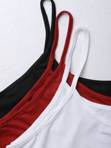 Women's Red, White And Black Plus Size 3pcs/Set Fit Ruched With Camisole Dress, Elegant Spring Summer Break Country Concert Vacation Outfits For Women - 酒紅色 - 查看 5