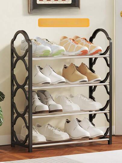 1 件 4 层鞋架收纳架，黑色带白色装饰，不锈钢和塑料 - 节省空间，易于组装，非常适合入口和走廊，多隔层设计，适合运动鞋和休闲鞋，鞋子收纳收纳架，实用架