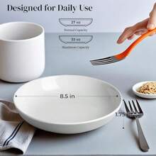 Porcelain Pasta Bowls Set Of 7 Large Serving Bowls Wide And Shallow 8.3 Inch 30 Oz Capacity Perfect For Pasta Salad Cereal Soup Microwave And Dishwasher Safe This Version Avoids Using Any Banned Words While Maintaining Clarity About The Product's Features And Uses. - 白色 - 查看 2